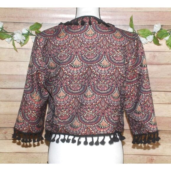 Chelsea & Violet Brocade Bolero Open Jacket Tassel Fringe Rich Colors Size S - Picture 7 of 11